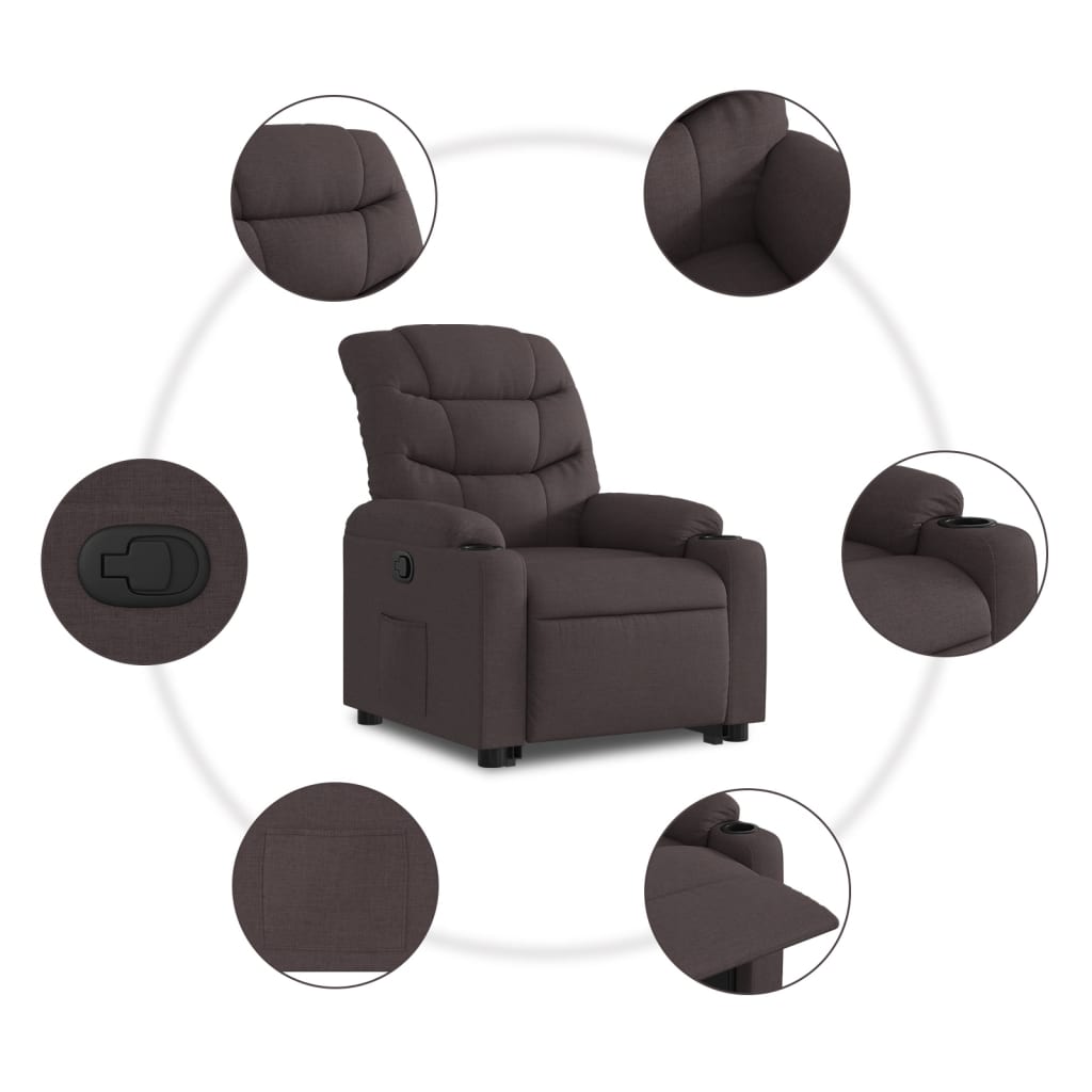 Fauteuil inclinable électrique marron foncé tissu - XIOS