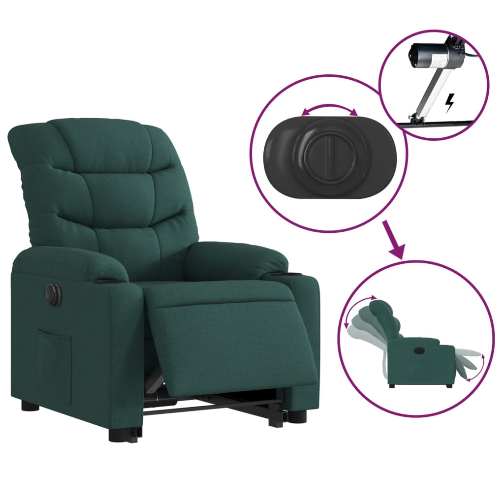 Fauteuil inclinable électrique vert foncé tissu - XIOS
