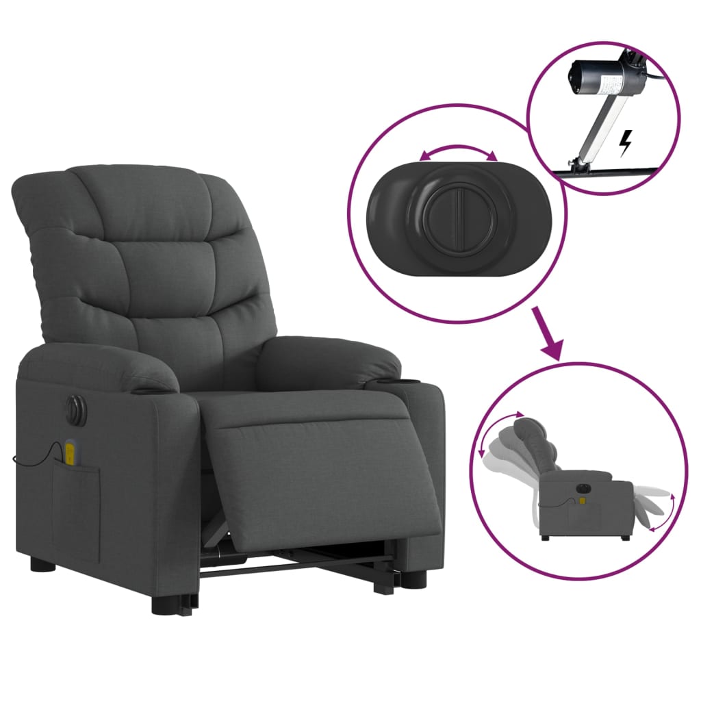 Fauteuil inclinable de massage électrique Gris foncé Tissu - XIOS