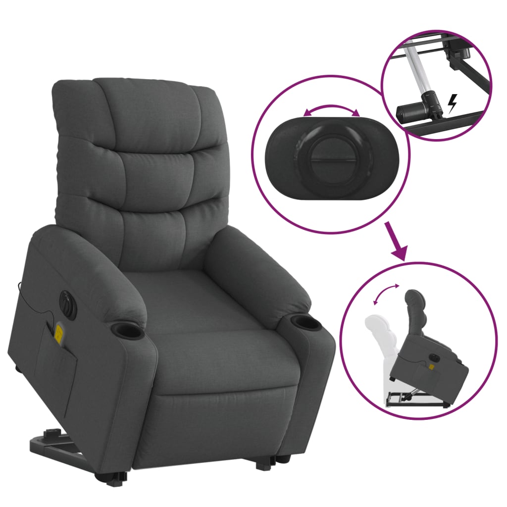 Fauteuil inclinable de massage électrique Gris foncé Tissu - XIOS