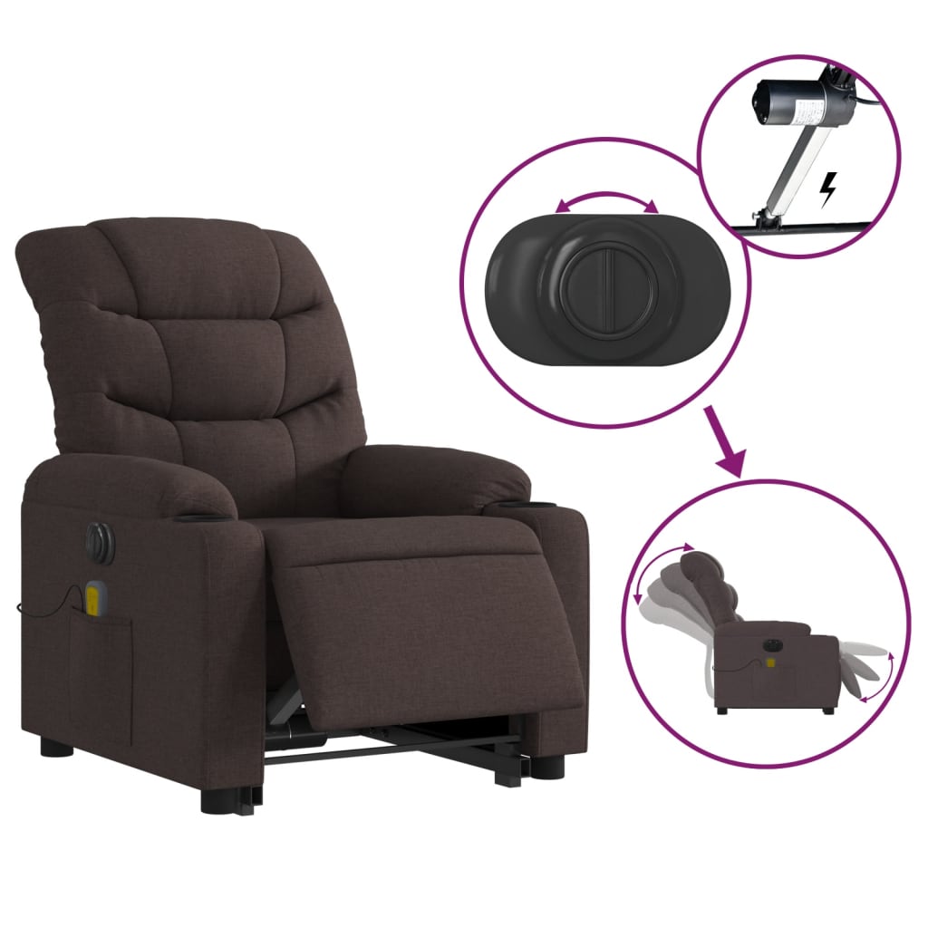 Fauteuil inclinable de massage électrique Marron foncé Tissu - XIOS