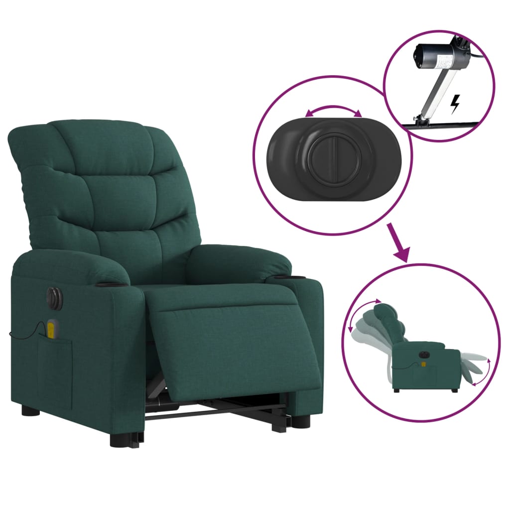 Fauteuil inclinable de massage électrique Vert foncé Tissu - XIOS