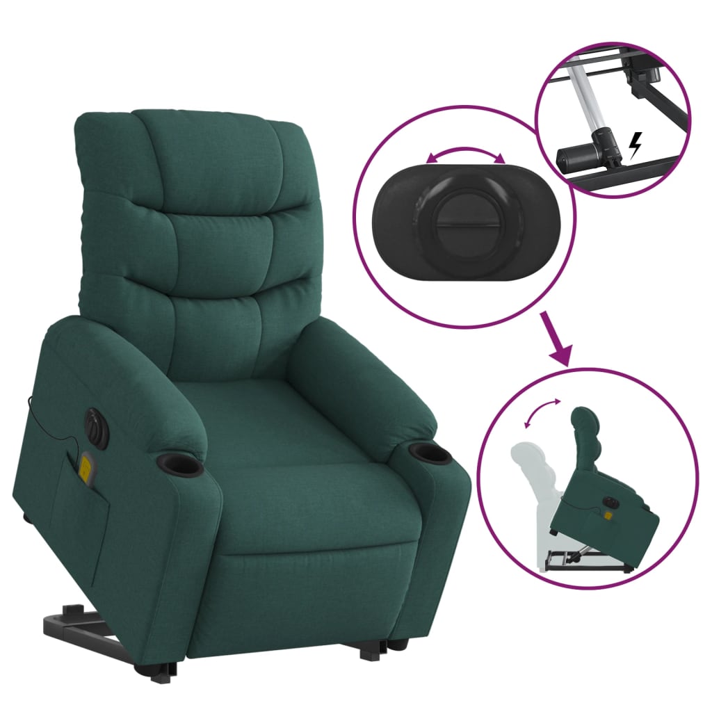 Fauteuil inclinable de massage électrique Vert foncé Tissu - XIOS