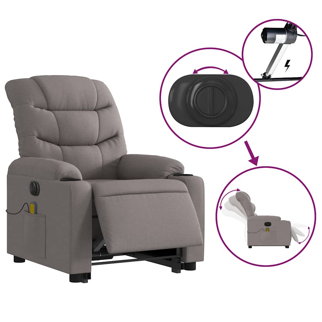 Fauteuil inclinable de massage électrique Taupe Tissu - XIOS