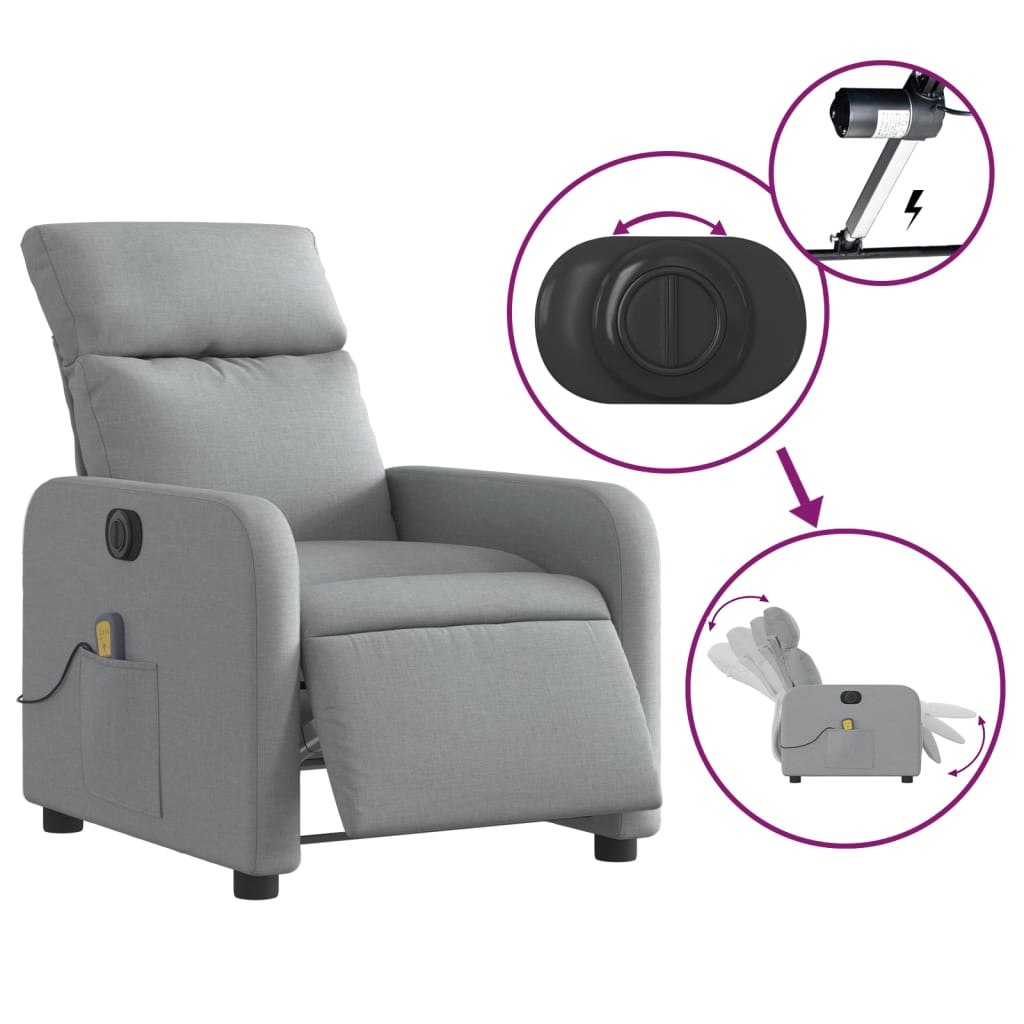 Fauteuil de massage inclinable électrique gris clair tissu - XIOS