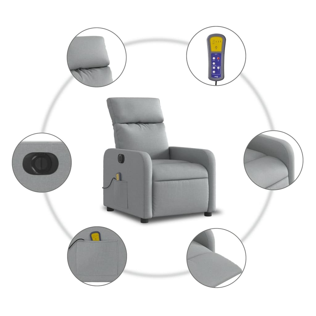 Fauteuil de massage inclinable électrique gris clair tissu - XIOS