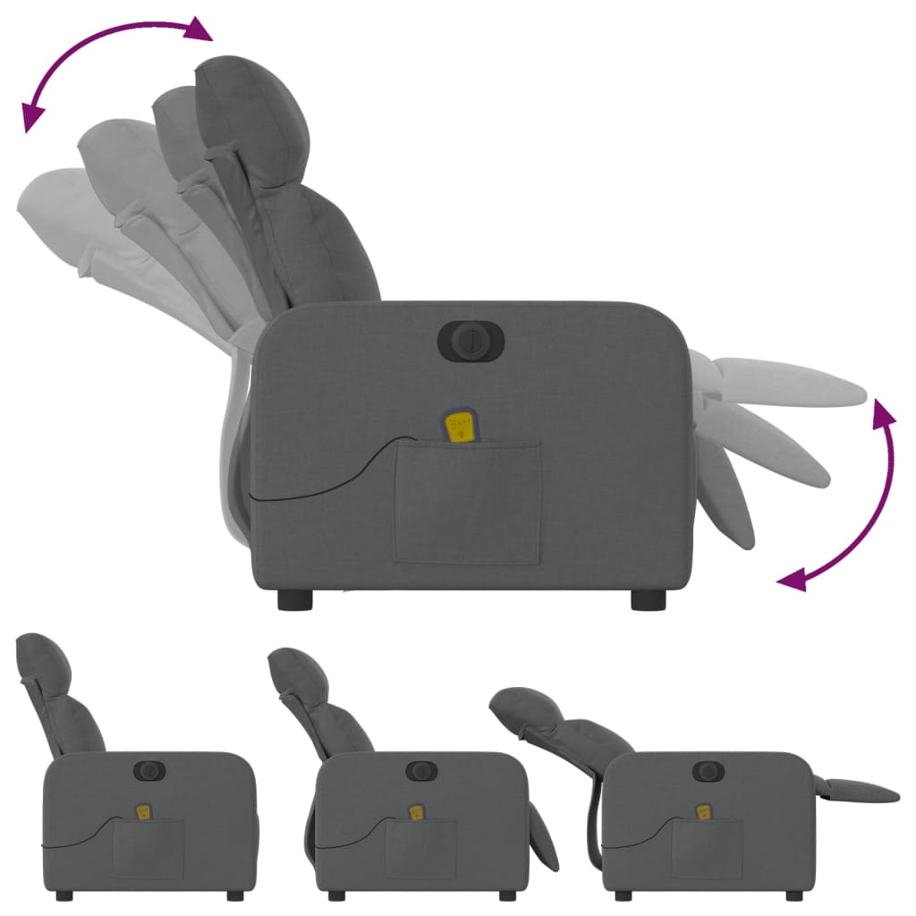 Fauteuil inclinable de massage électrique gris foncé tissu - XIOS
