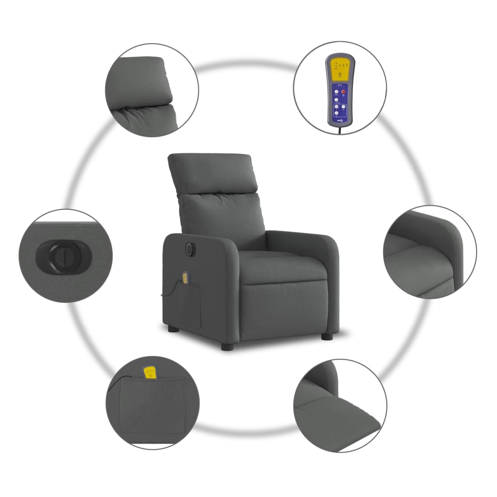 Fauteuil inclinable de massage électrique gris foncé tissu - XIOS