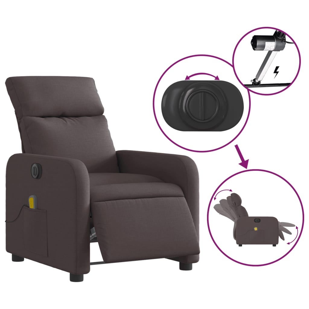 Fauteuil de massage inclinable électrique Marron foncé Tissu - XIOS