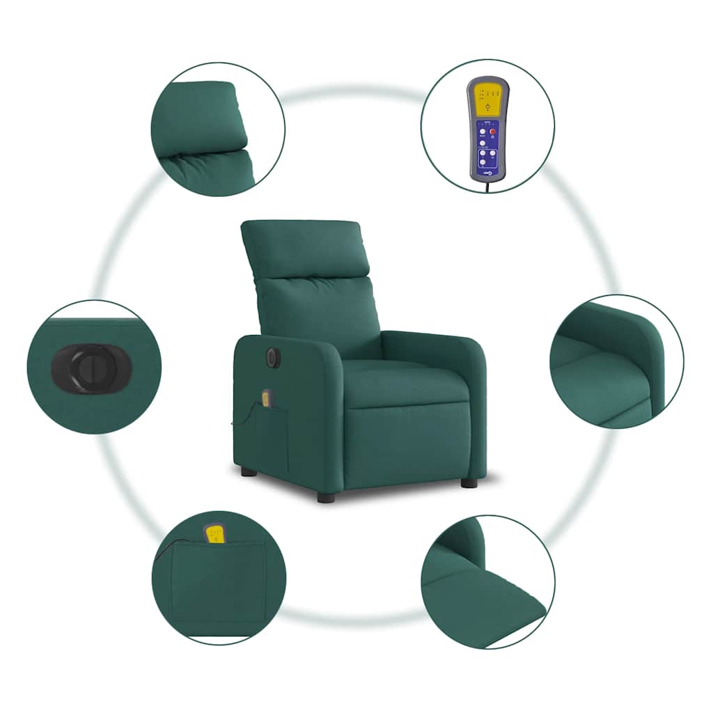 Fauteuil de massage inclinable électrique Vert foncé Tissu - XIOS