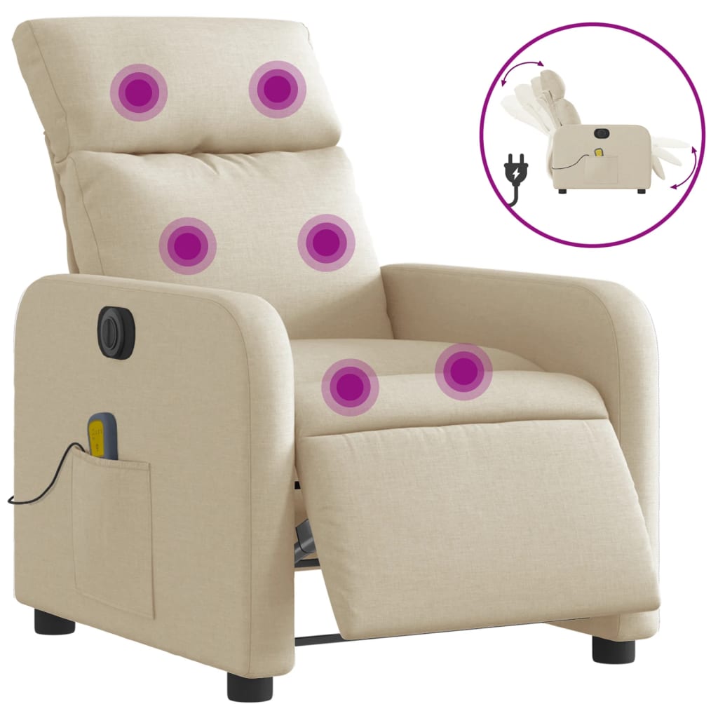 Fauteuil inclinable de massage électrique crème tissu - XIOS