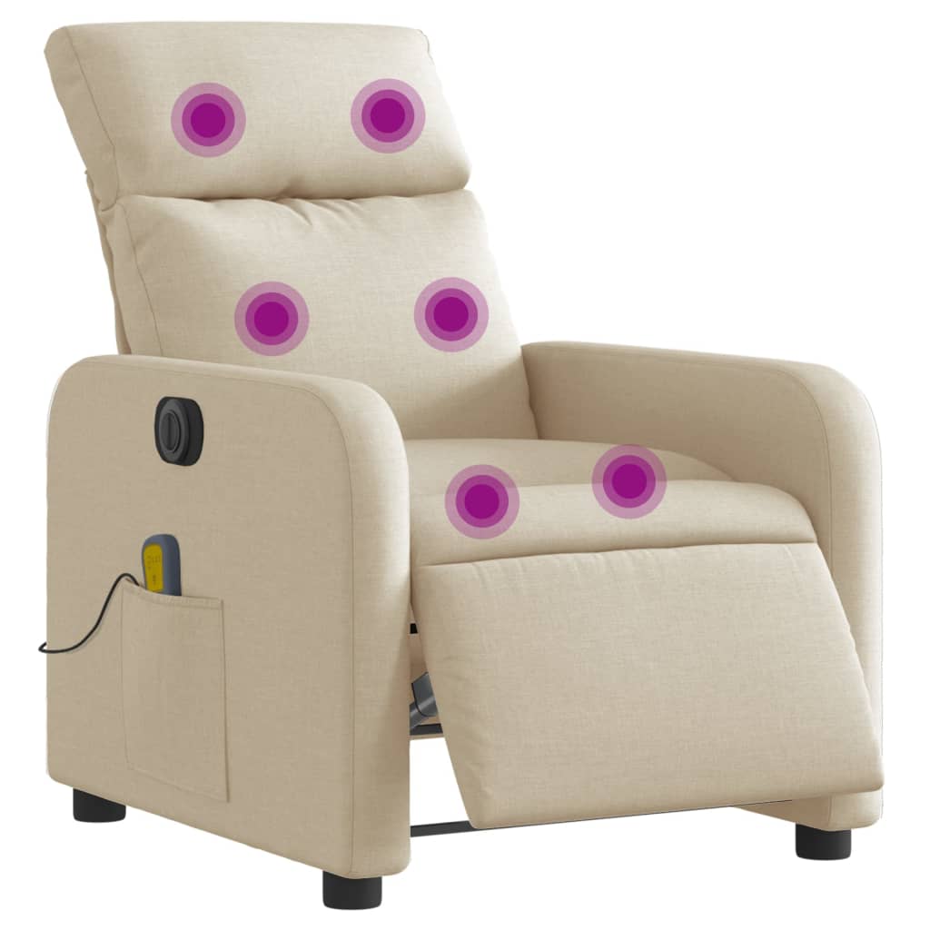 Fauteuil inclinable de massage électrique crème tissu