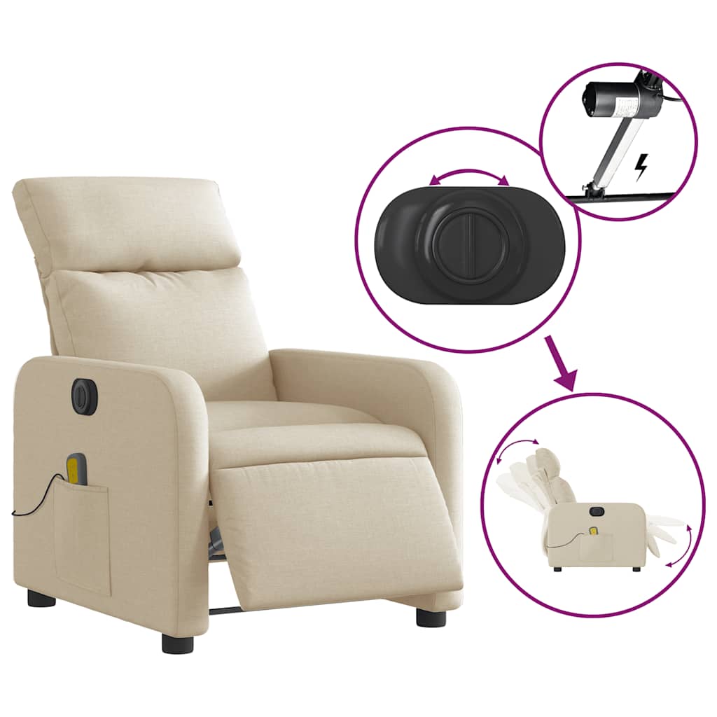 Fauteuil inclinable de massage électrique crème tissu - XIOS