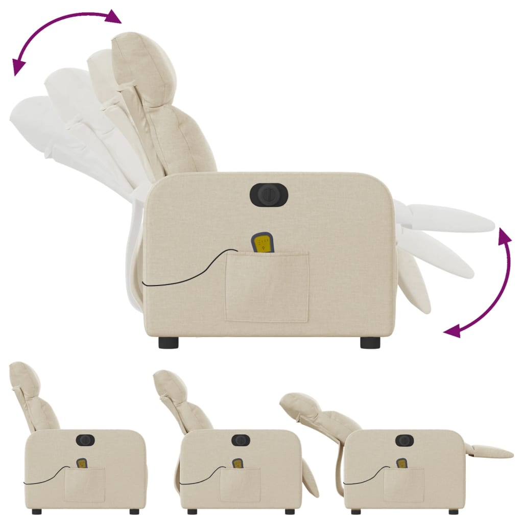Fauteuil inclinable de massage électrique crème tissu