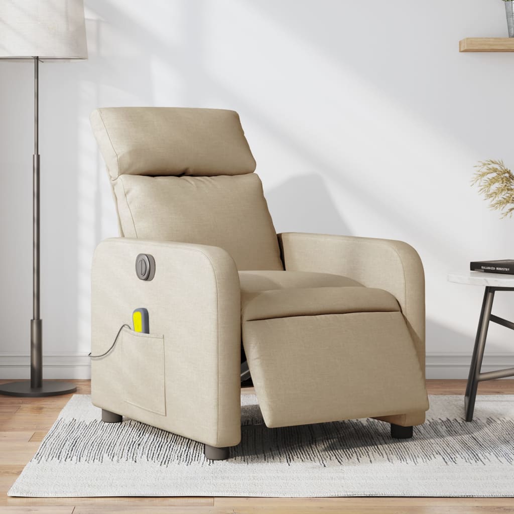 Fauteuil inclinable de massage électrique crème tissu - XIOS