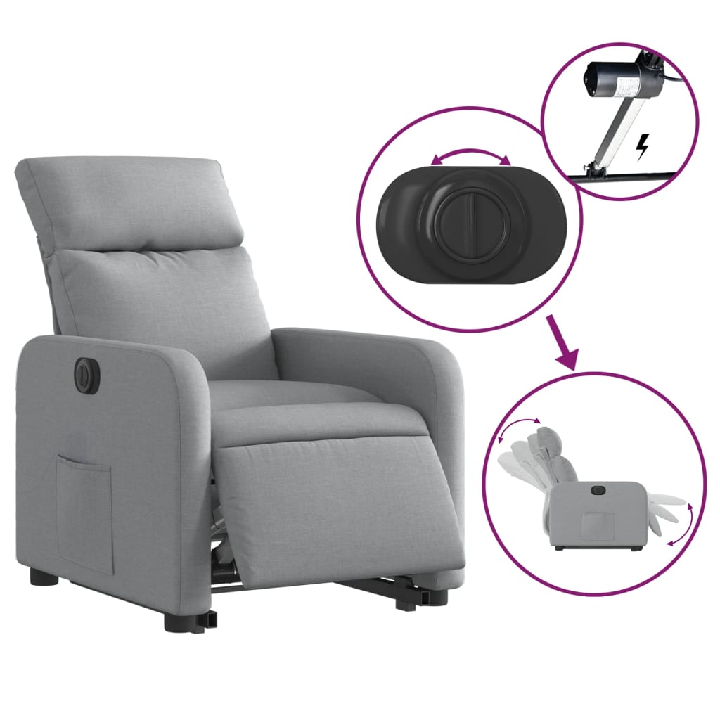 Fauteuil inclinable électrique gris clair tissu