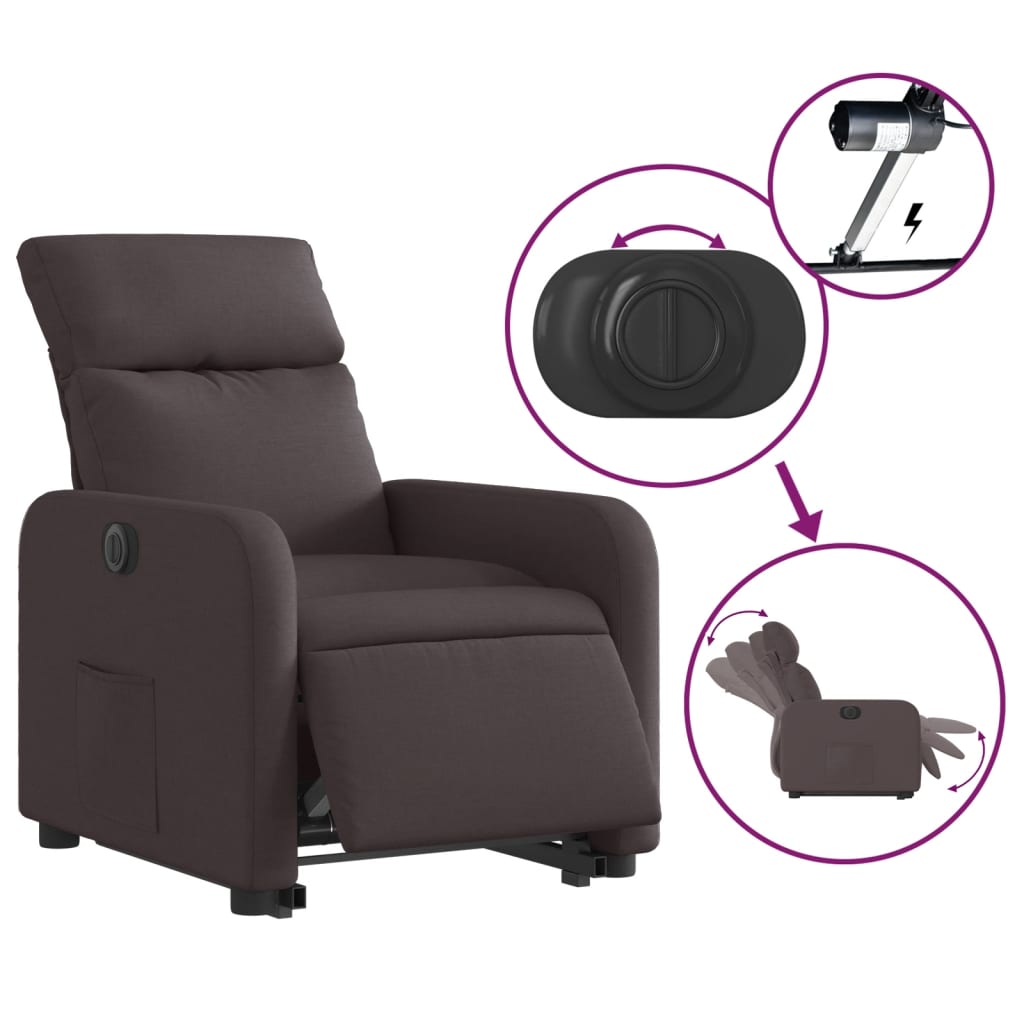 Fauteuil inclinable électrique marron foncé tissu - XIOS