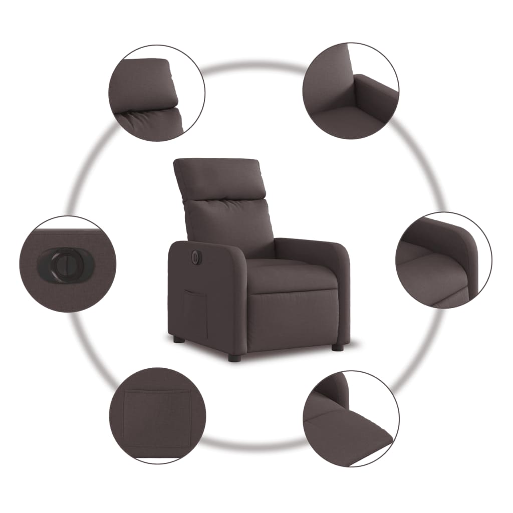 Fauteuil inclinable électrique marron foncé tissu - XIOS