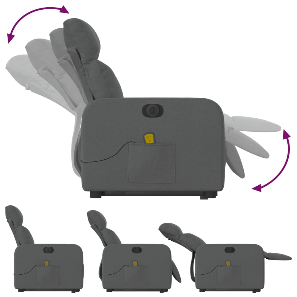 Fauteuil inclinable de massage électrique Gris foncé Tissu