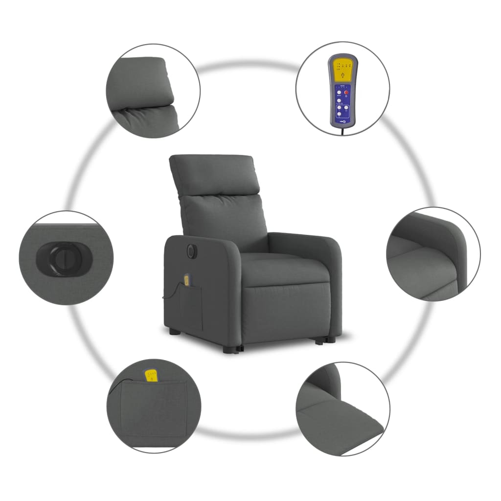 Fauteuil inclinable de massage électrique Gris foncé Tissu - XIOS