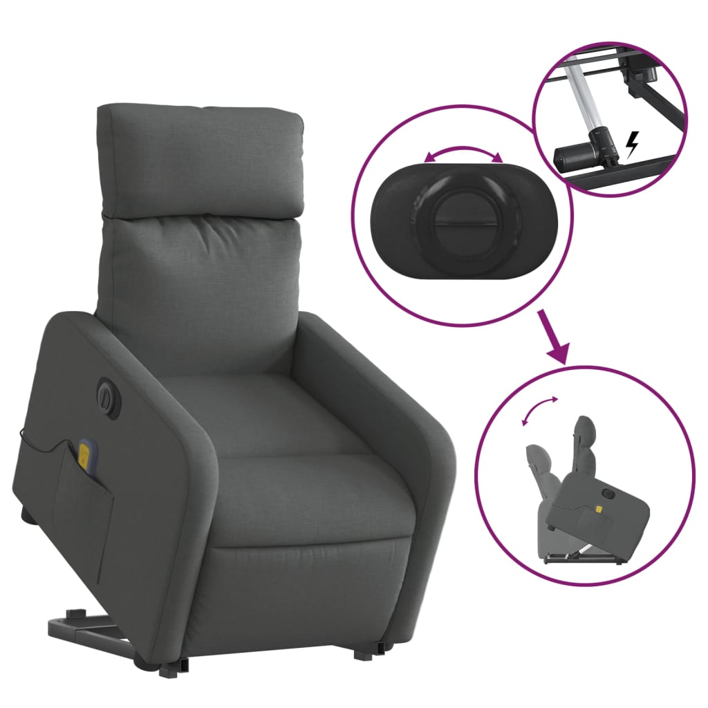 Fauteuil inclinable de massage électrique Gris foncé Tissu - XIOS