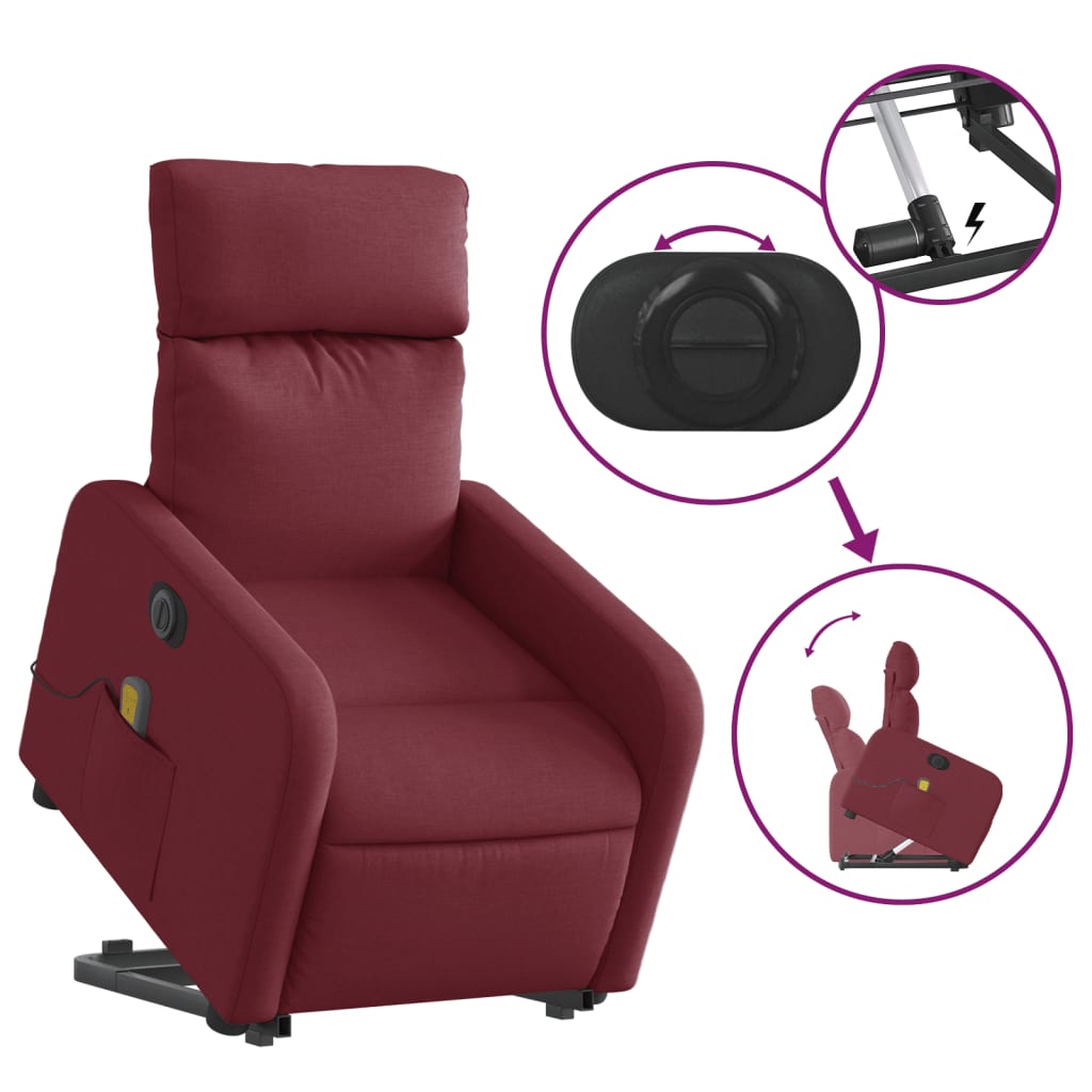 Fauteuil inclinable de massage électrique Rouge bordeaux Tissu - XIOS