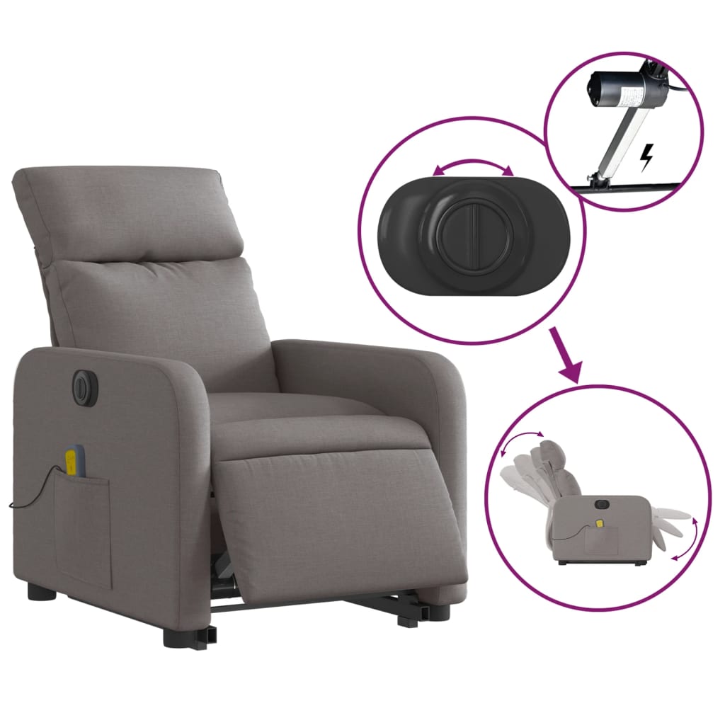 Fauteuil inclinable de massage électrique Taupe Tissu - XIOS