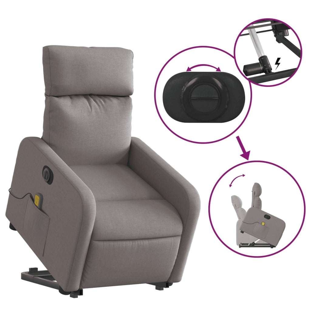 Fauteuil inclinable de massage électrique Taupe Tissu - XIOS