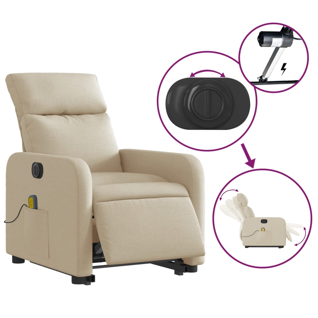 Fauteuil inclinable de massage électrique Crème Tissu