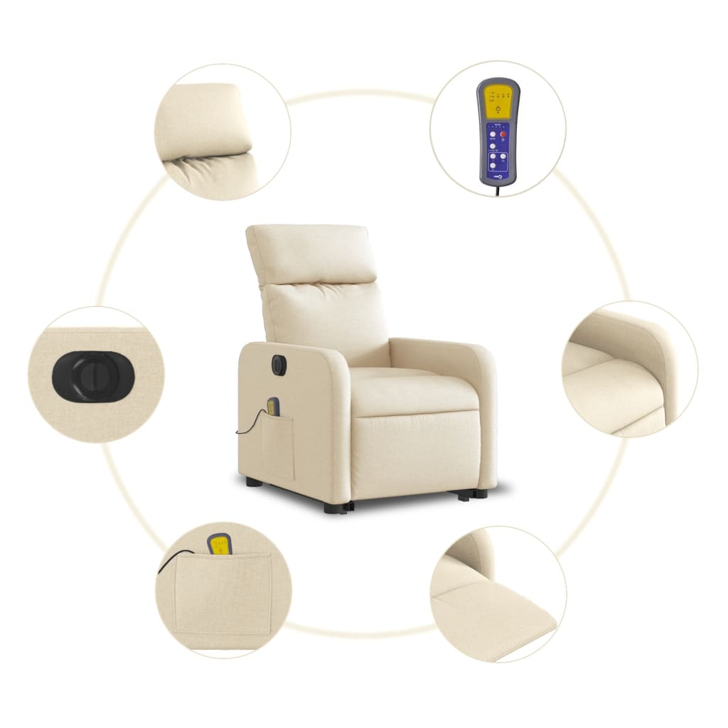 Fauteuil inclinable de massage électrique Crème Tissu