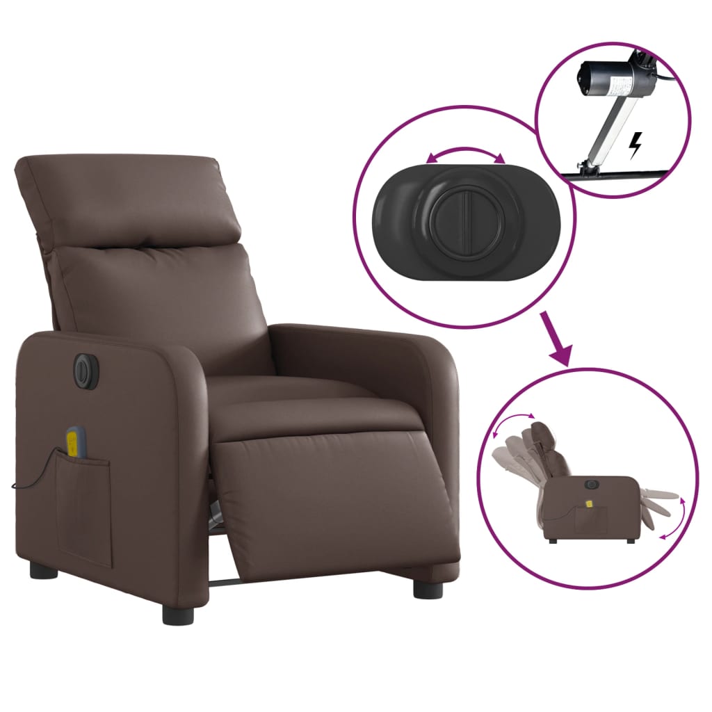 Fauteuil de massage inclinable électrique marron similicuir - XIOS