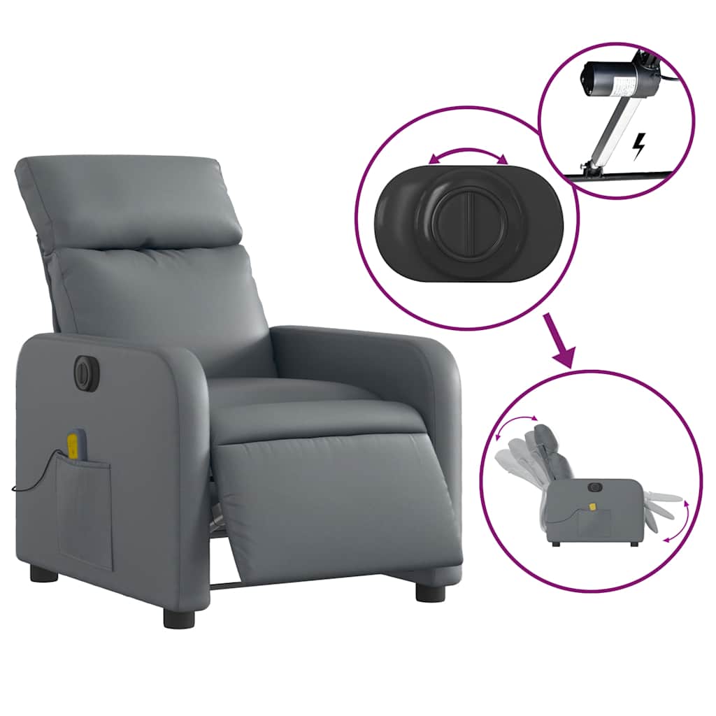 Fauteuil de massage inclinable électrique gris similicuir - XIOS