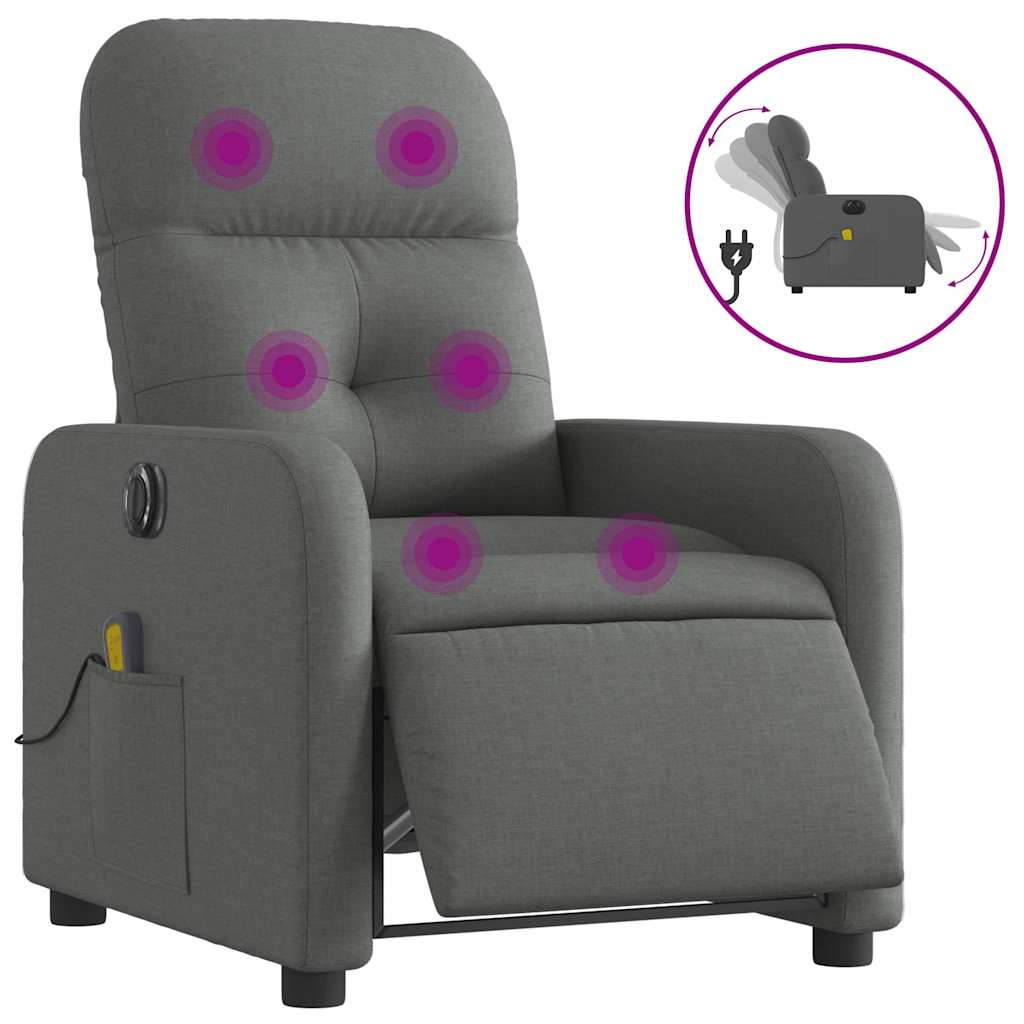 Fauteuil inclinable de massage électrique gris foncé tissu - XIOS