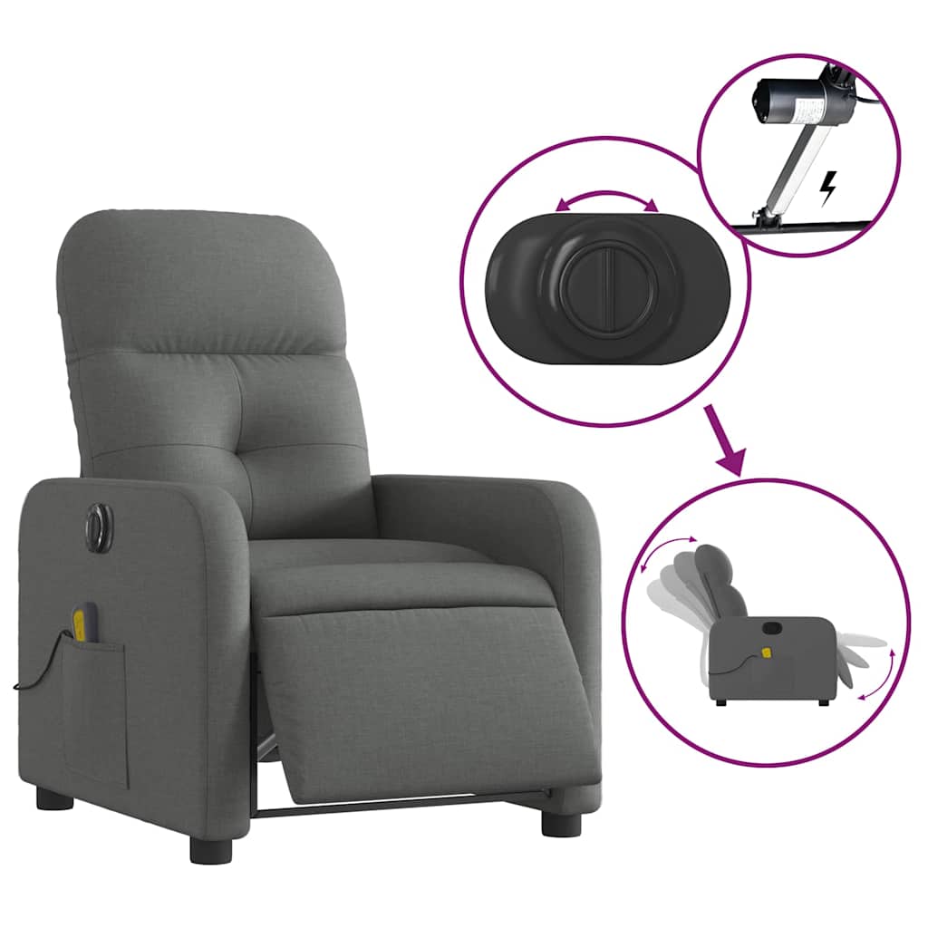 Fauteuil inclinable de massage électrique gris foncé tissu - XIOS