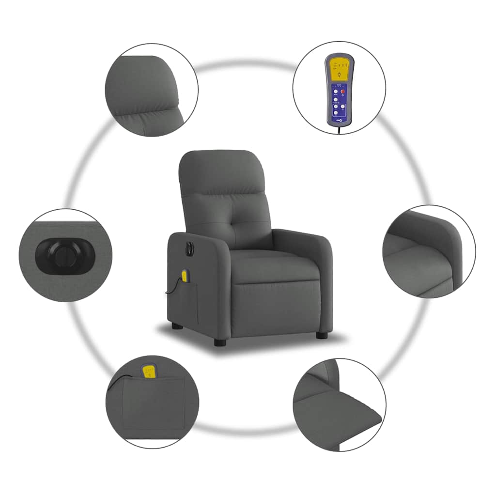 Fauteuil inclinable de massage électrique gris foncé tissu - XIOS