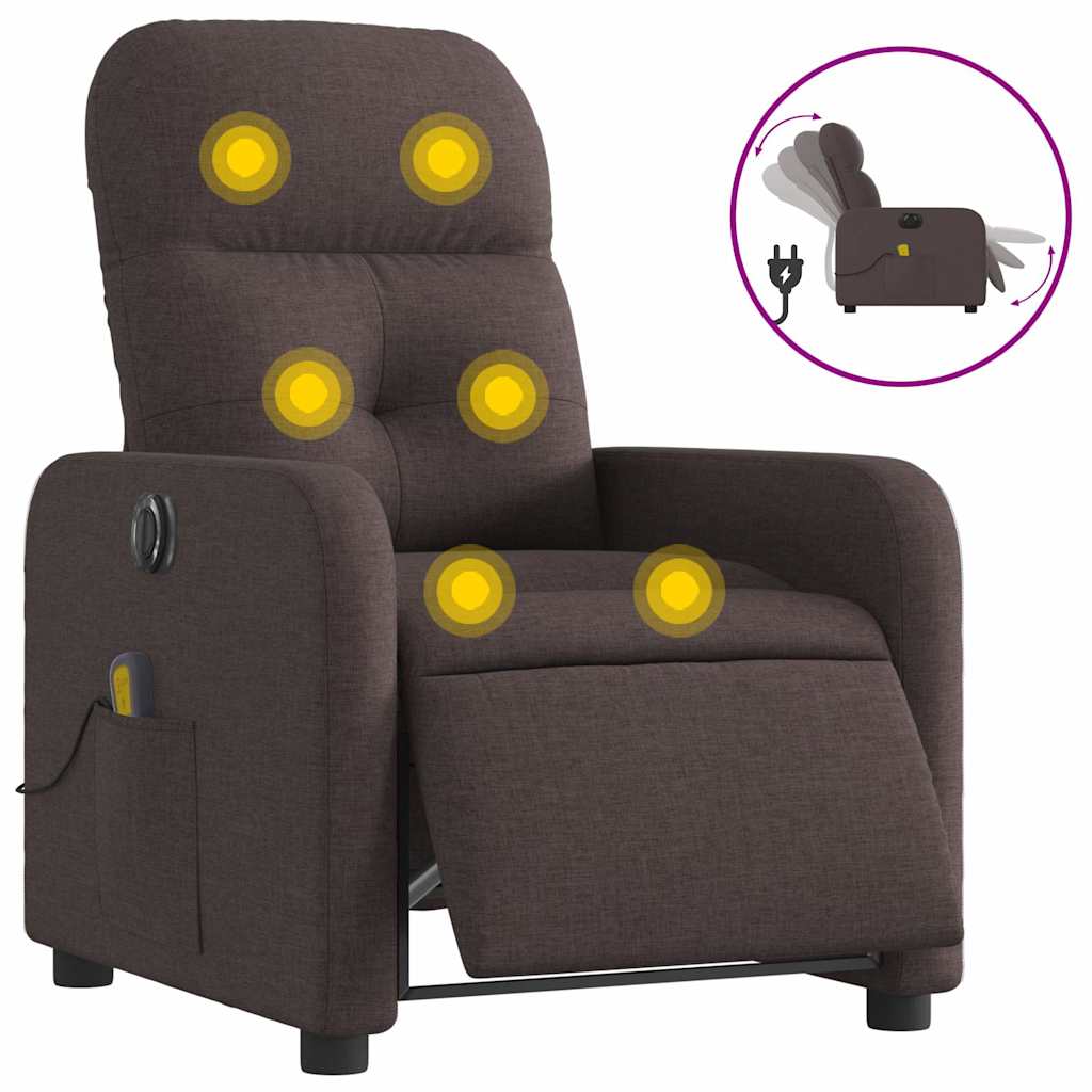 Fauteuil de massage inclinable électrique Marron foncé Tissu - XIOS
