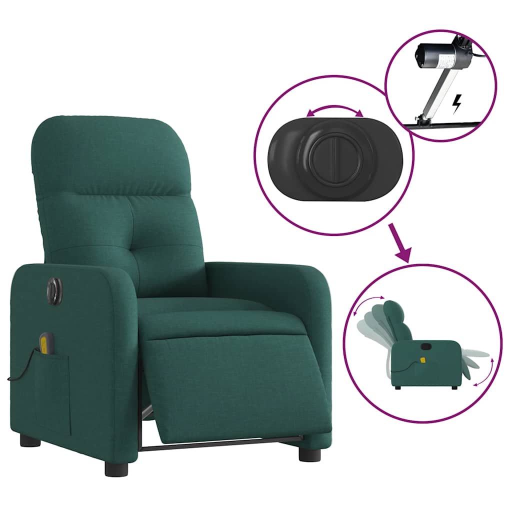Fauteuil de massage inclinable électrique Vert foncé Tissu - XIOS