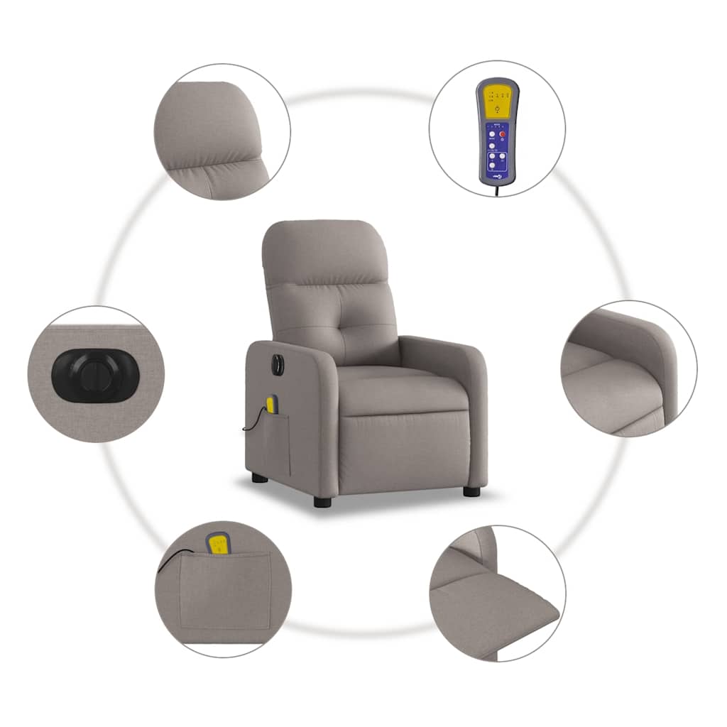 Fauteuil de massage inclinable électrique Taupe Tissu - XIOS