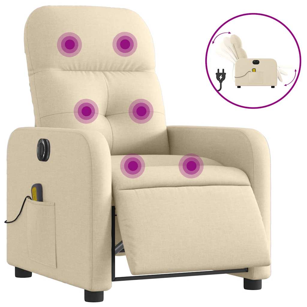 Fauteuil inclinable de massage électrique crème tissu - XIOS
