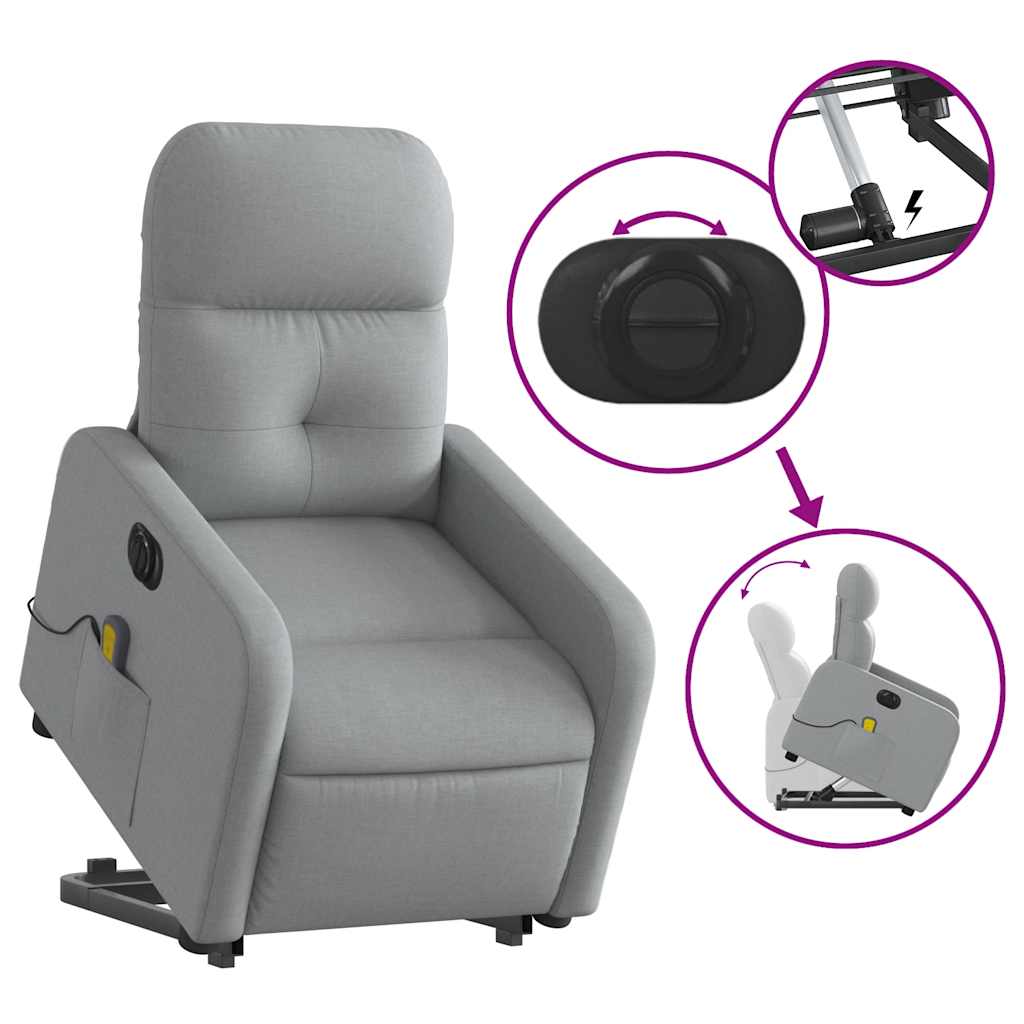Fauteuil inclinable de massage électrique Gris clair Tissu
