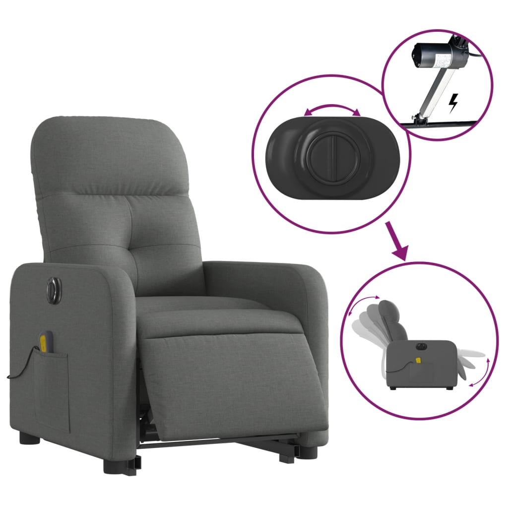Fauteuil inclinable de massage électrique Gris foncé Tissu - XIOS