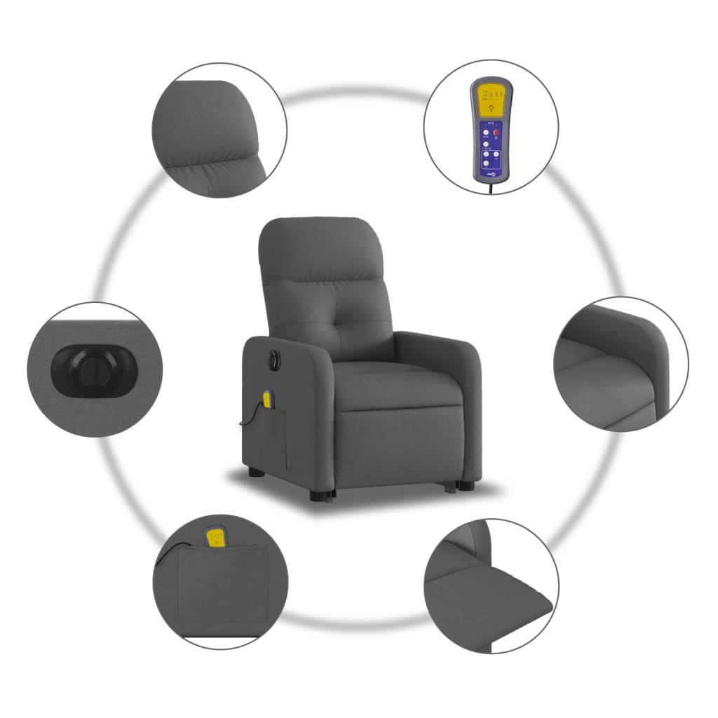 Fauteuil inclinable de massage électrique Gris foncé Tissu - XIOS