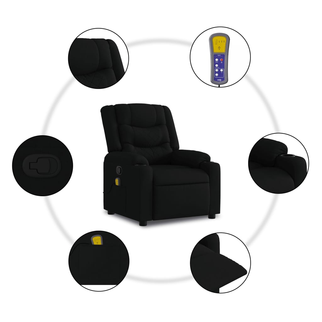 Fauteuil de massage inclinable noir tissu