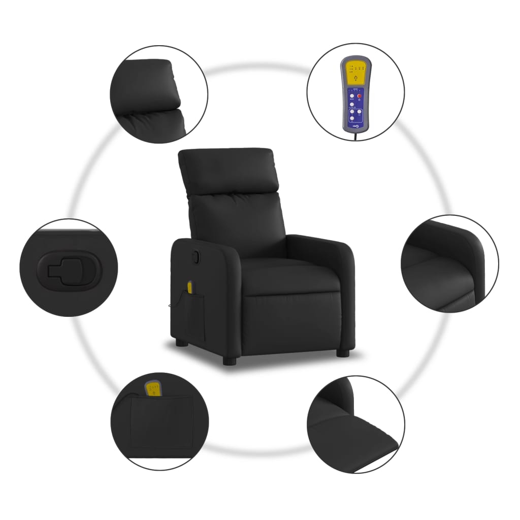 Fauteuil inclinable massant en similicuir noir - XIOS