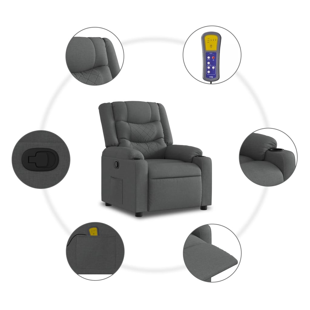 Fauteuil inclinable de massage gris foncé tissu - XIOS