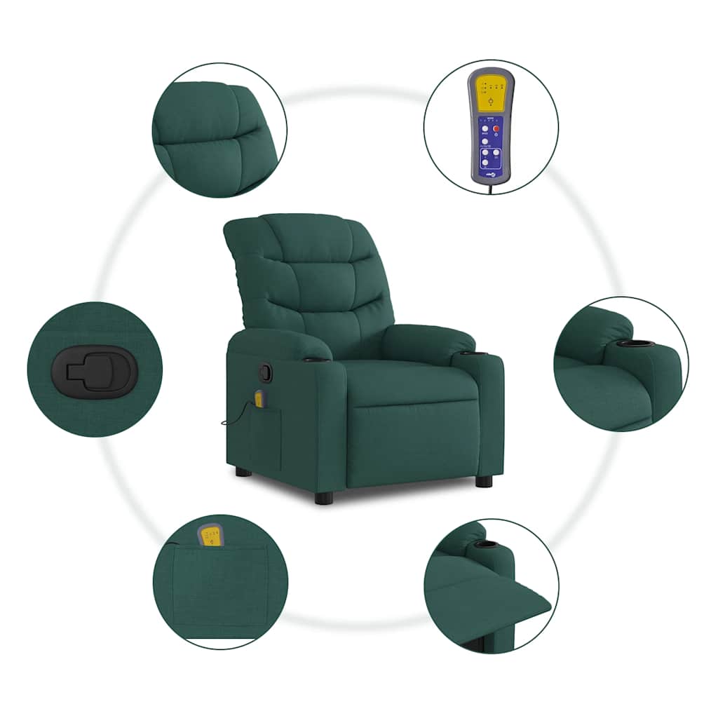 Fauteuil inclinable de massage vert foncé tissu