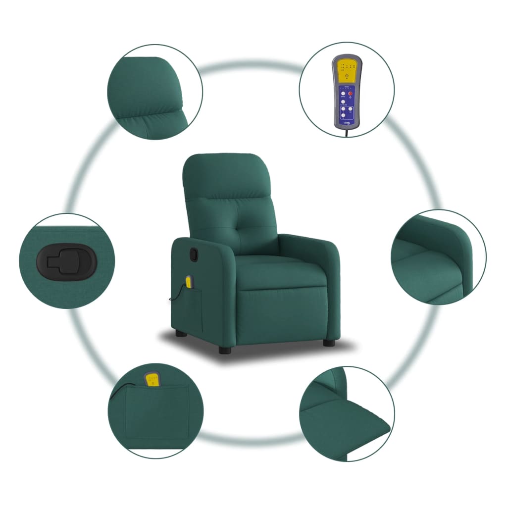 Fauteuil inclinable de massage vert foncé tissu