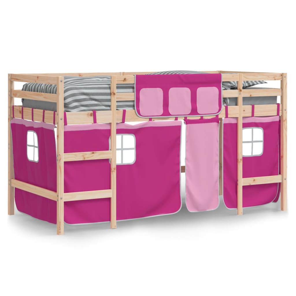 Lit mezzanine enfants avec rideaux sans matelas rose 80x200cm - XIOS