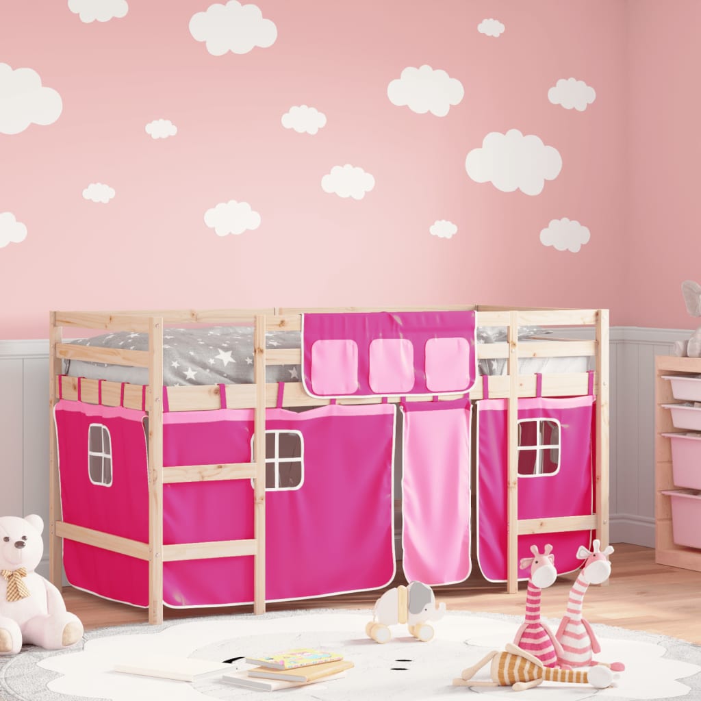 Lit mezzanine enfants avec rideaux sans matelas rose 80x200cm - XIOS