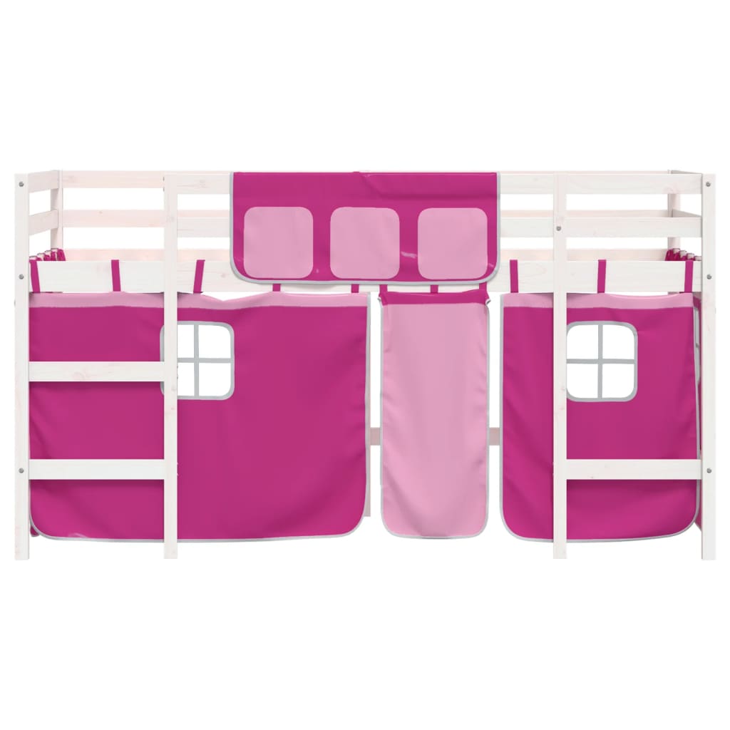 Lit mezzanine enfants avec rideaux sans matelas rose 80x200cm - XIOS